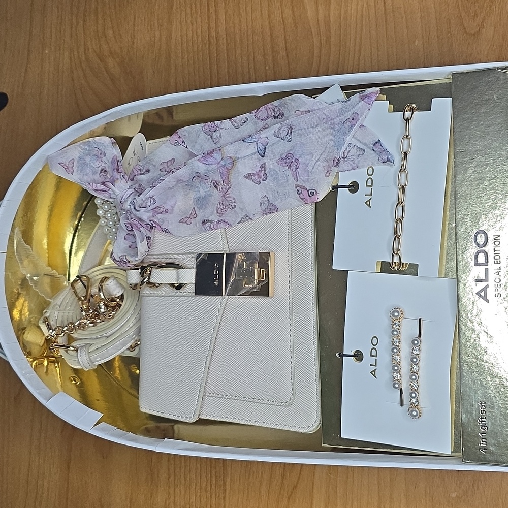 ALDO Limited edition 4 in 1 White Gold Purse Hair Accessories Women’s Gift Set
